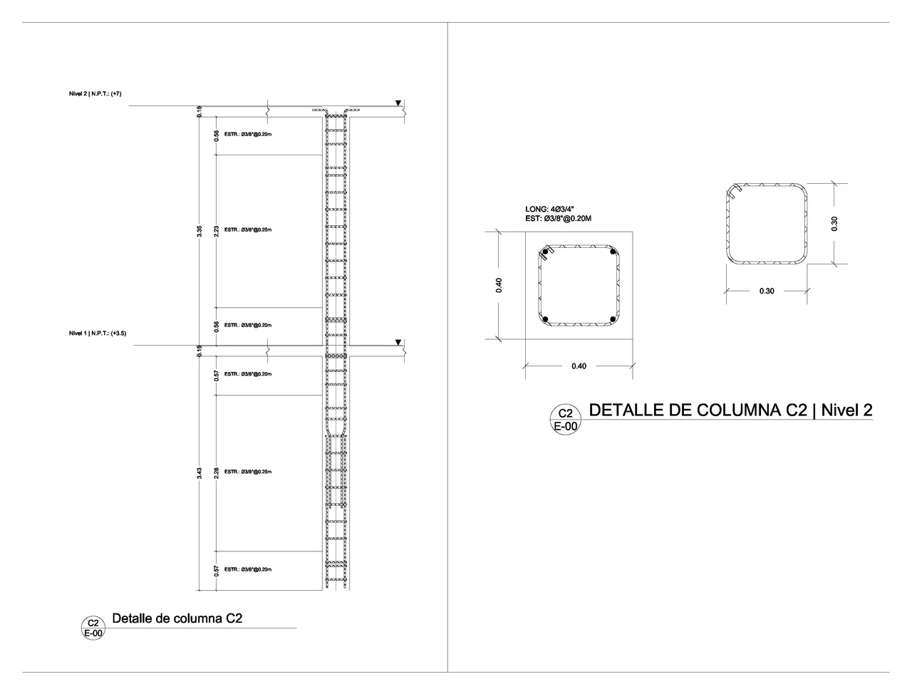 Column reinforcement details and sections generated by StructaCAD
