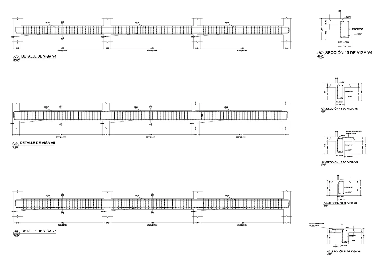 Beam longitudinal reinforcement and cross-section drawing