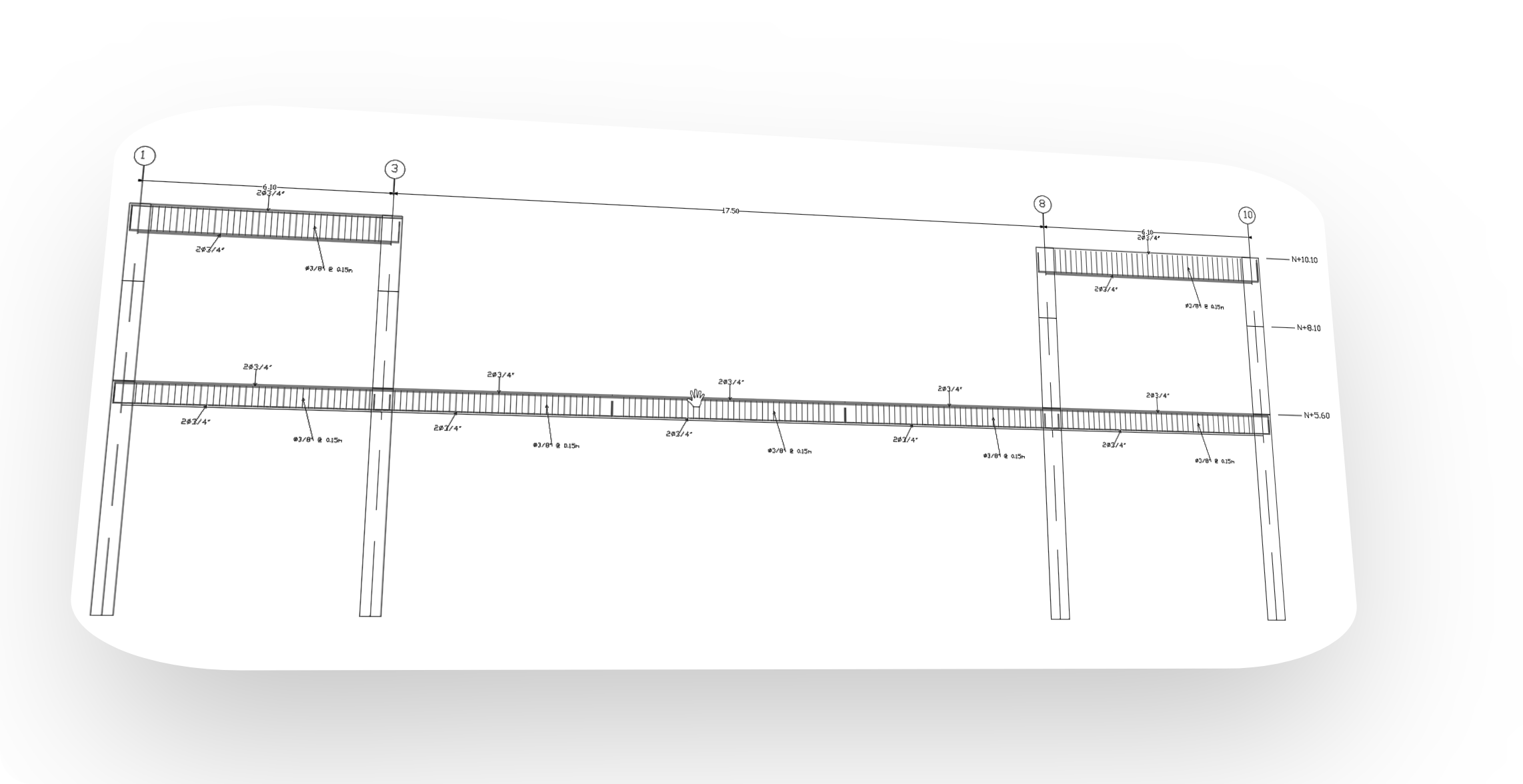 Detalle de pórtico estructural generado en StructaCAD