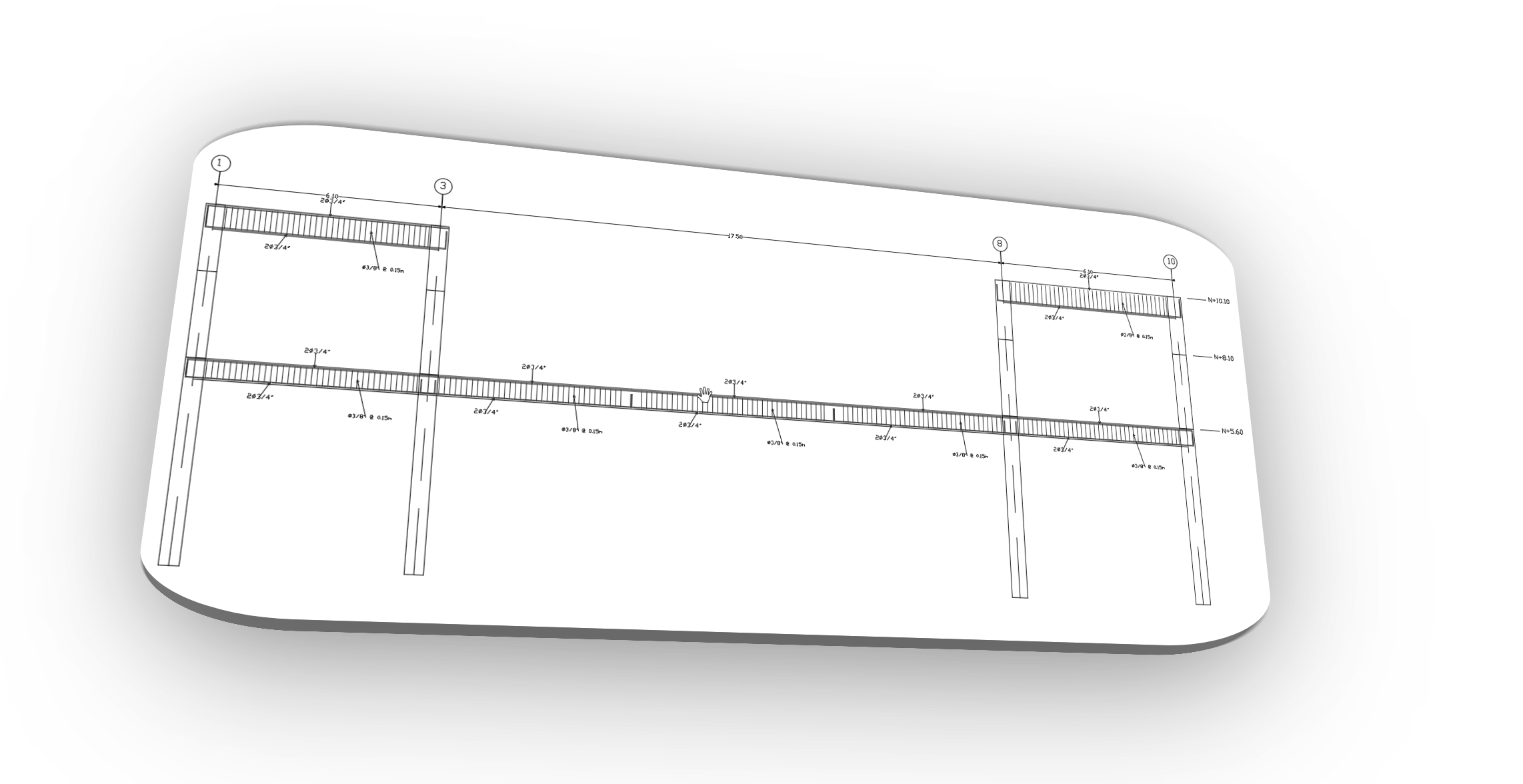 Vista de un plano estructural editable para AutoCAD