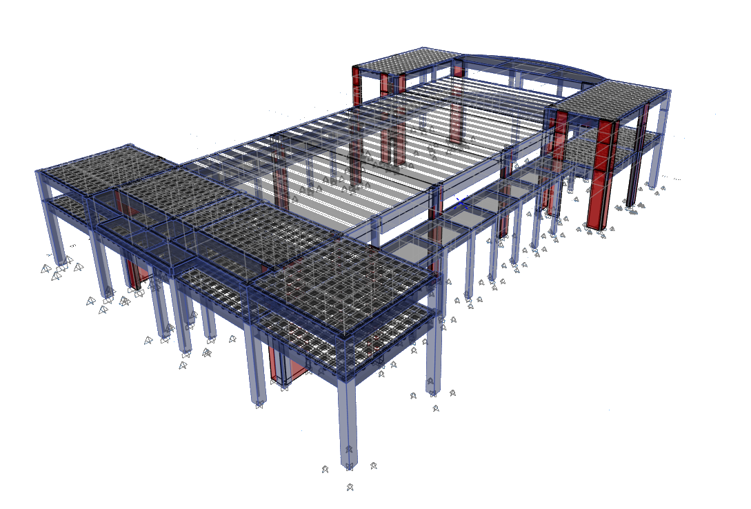 Modelo estructural tridimensional preparado para ETABS