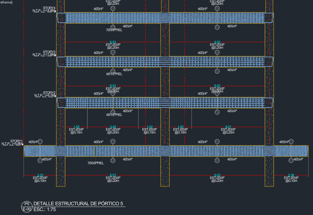 Elevación automática de pórtico generada desde ETABS en StructaCAD