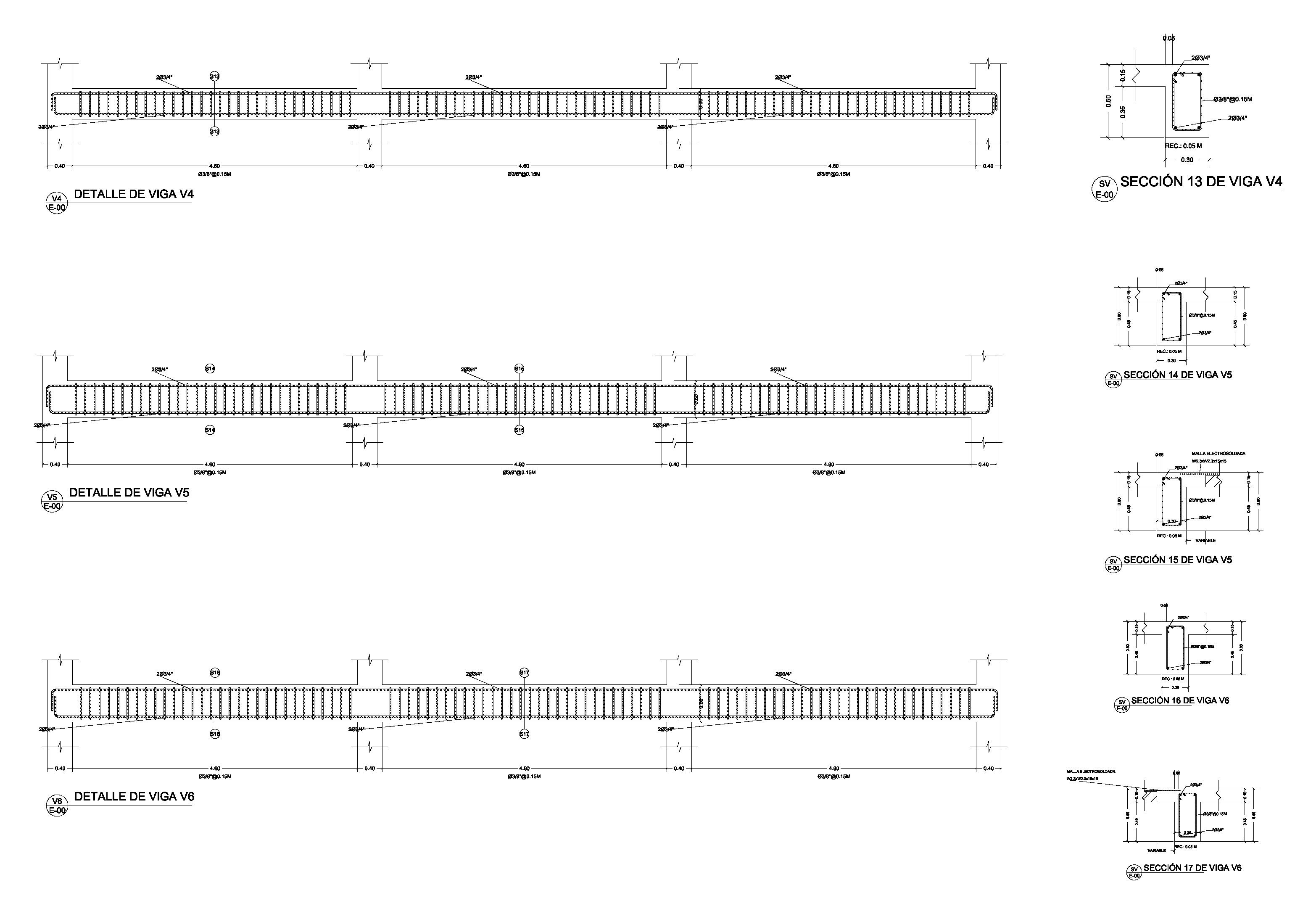 Beam detail sheet with multiple beam elevations and section details
